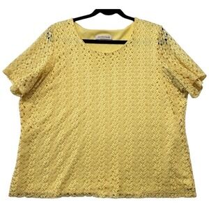 Yellow Lace Top Short Sleeve Scoop Neck Women Plus Size 2X